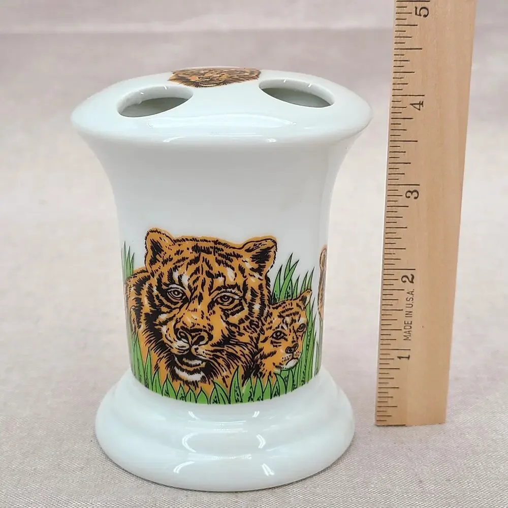 VTG Seymour Mann Japan Safari Tigers Toothbrush Holder 70s MCM kitschy bohemian